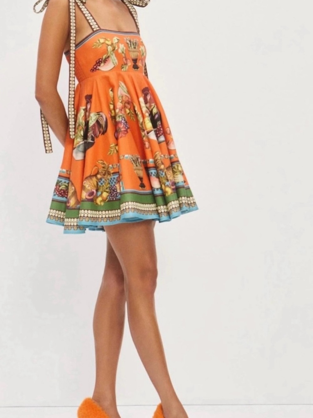 NWT -  Constas Sleeveless Orange Floral Tie-Shoulder Sundress - Small